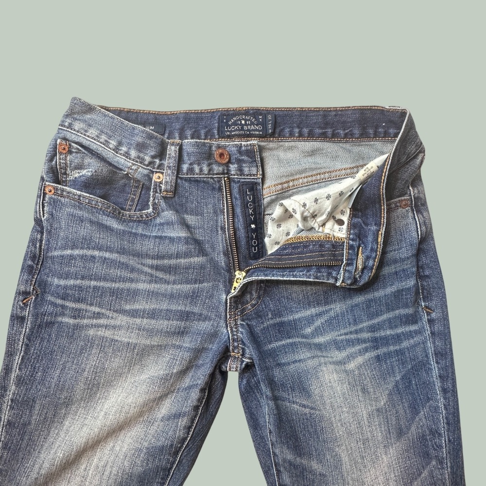 Lucky Brand Jeans Mens 28x30 121 Heritage Slim Blue Whiskered Denim 7M11949
